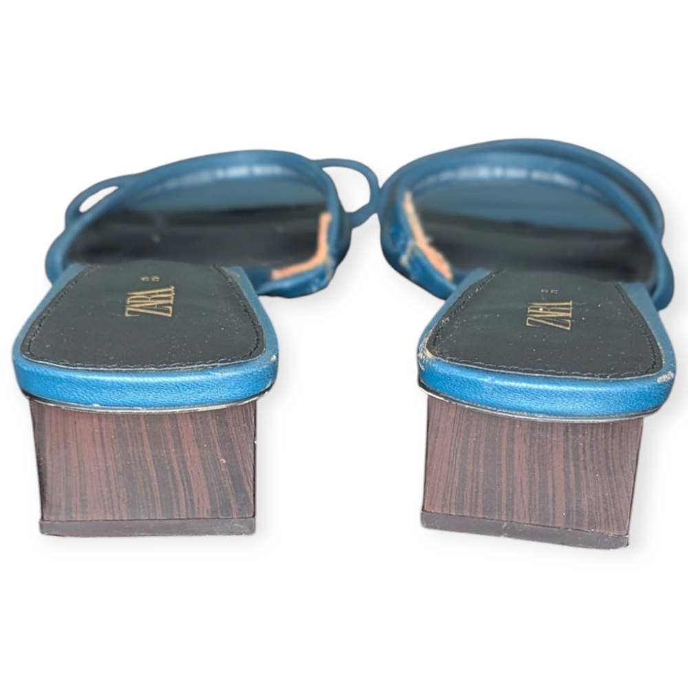 ZARA Block heel Blue Sandals Women's Size 39 (8.5) Summer Wedding Party Spring - Picture 4 of 5